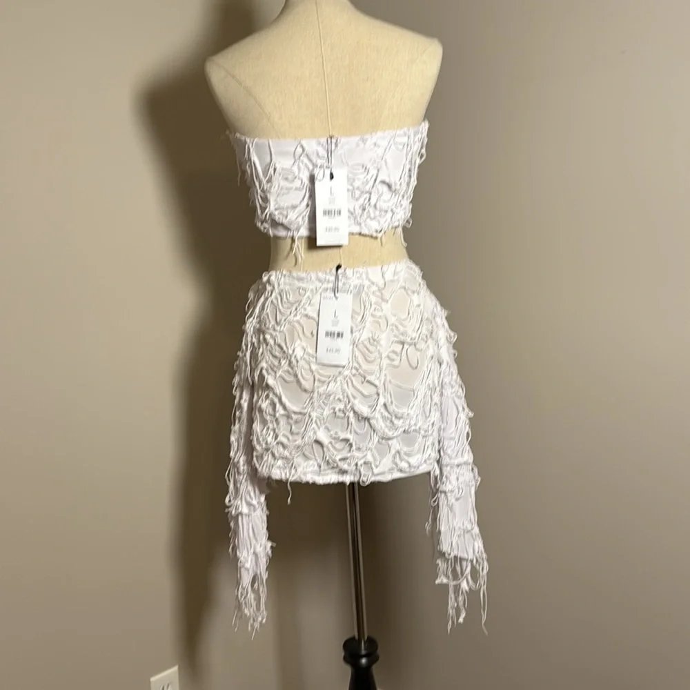 AKIRA White Distressed Tube Top & Skirt - Picture 3 of 8